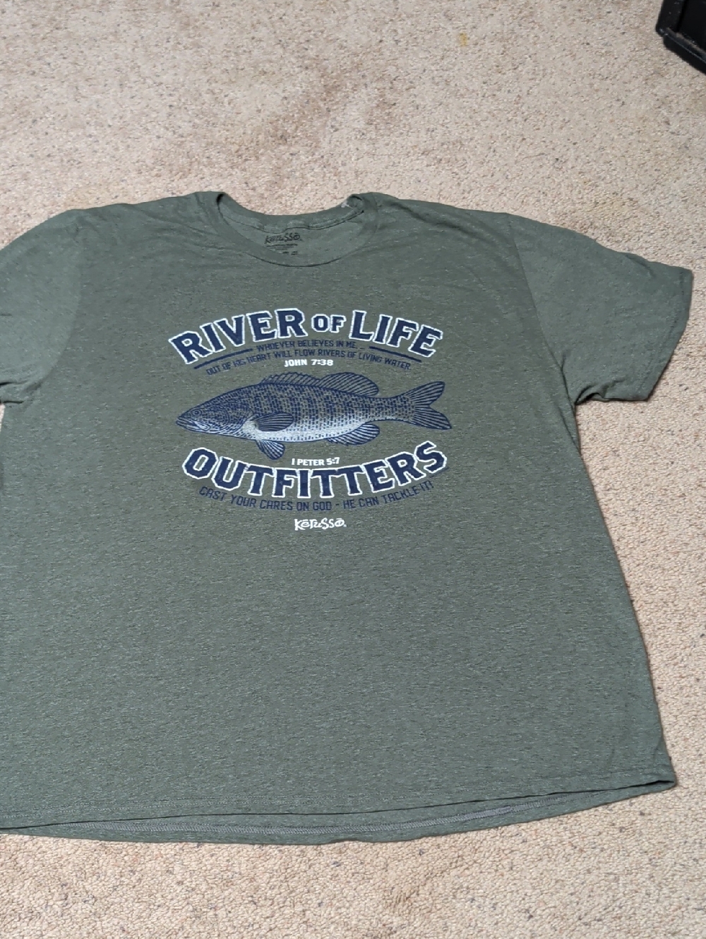 Green Caruso River Of Life Outfitters Fishing Christian Faith 2X T-shirt